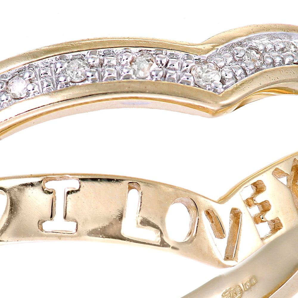SPARKLD 9ct Yellow Gold Diamond 'I Love You' Ring