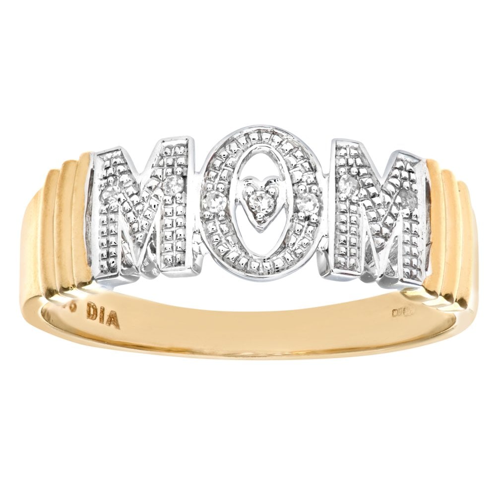 SPARKLD 9 ct Yellow Gold Diamond Mum Ring