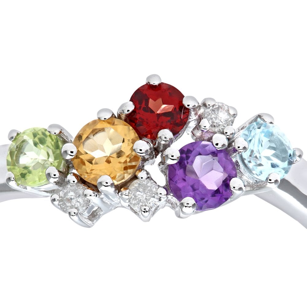 SPARKLD Ladies 9ct White Gold Diamond and Multi Gem Stone Dress Ring