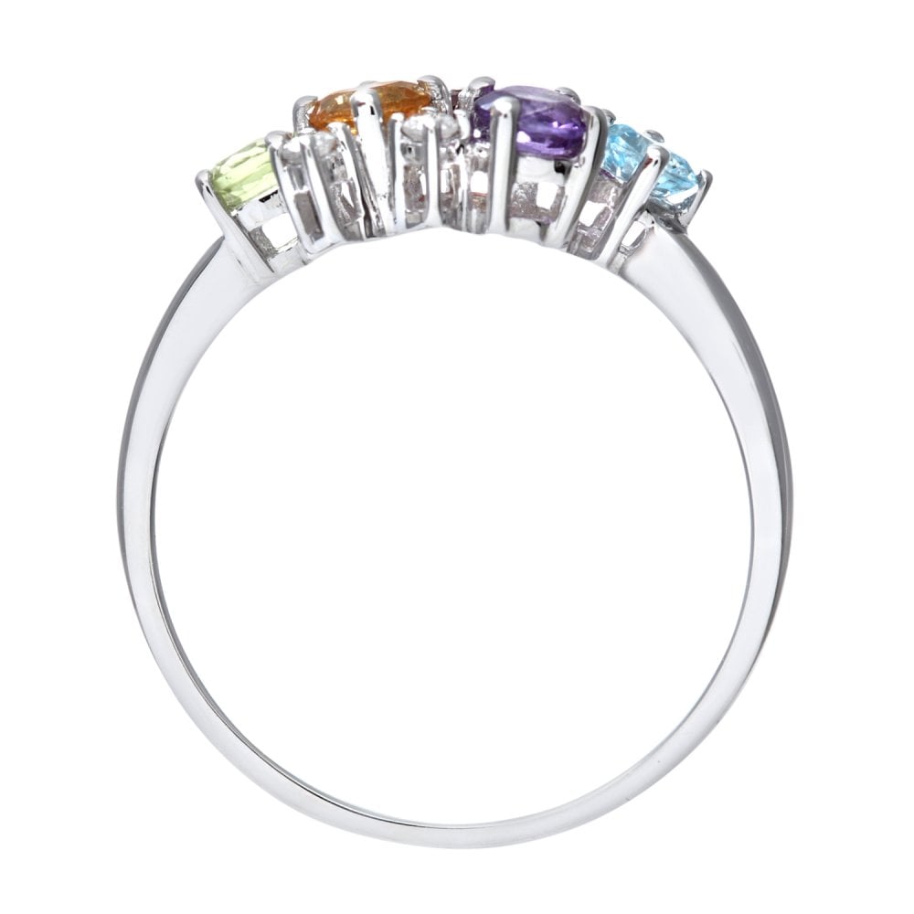 SPARKLD Ladies 9ct White Gold Diamond and Multi Gem Stone Dress Ring