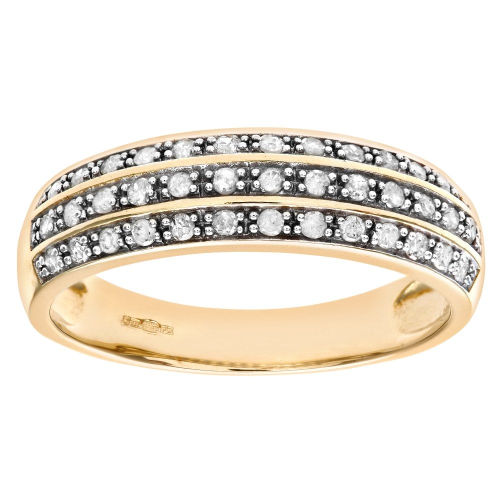 SPARKLD 9ct Yellow Gold 0.25ct Three Row Diamond Half Eternity Ring