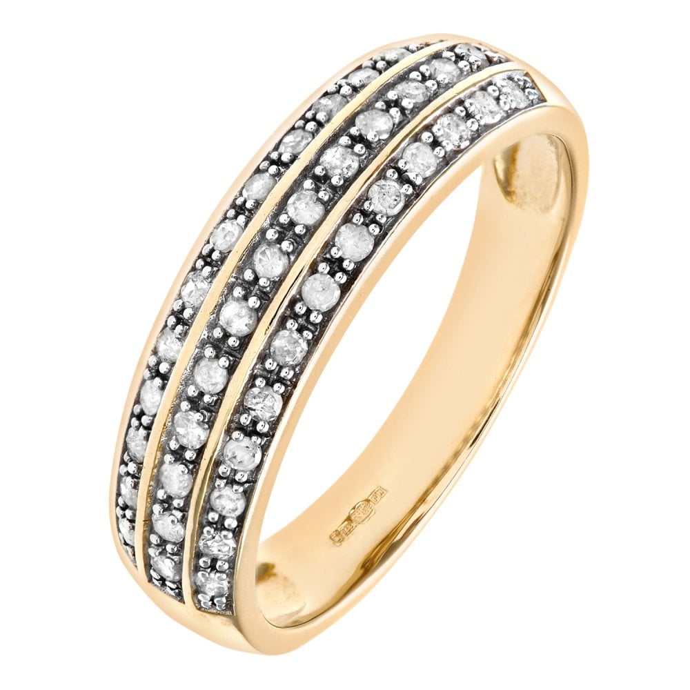 SPARKLD 9ct Yellow Gold 0.25ct Three Row Diamond Half Eternity Ring