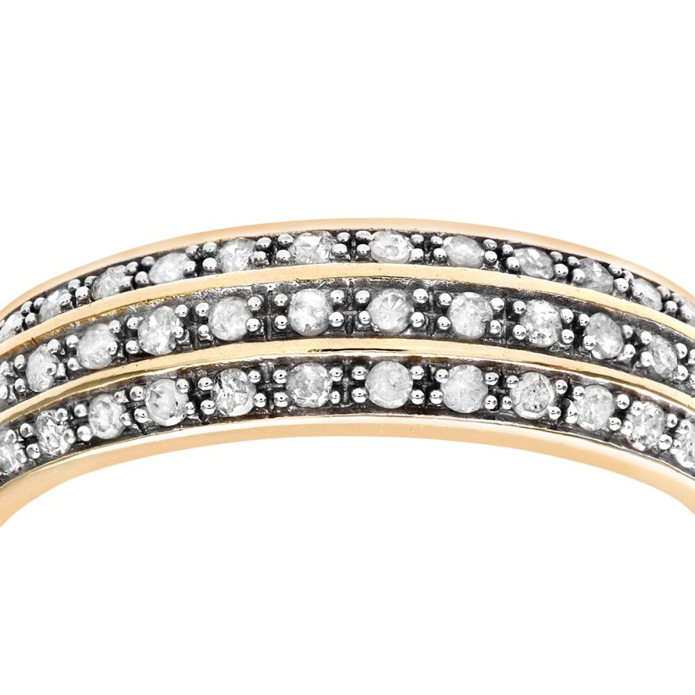 SPARKLD 9ct Yellow Gold 0.25ct Three Row Diamond Half Eternity Ring