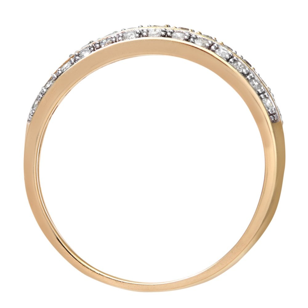 SPARKLD 9ct Yellow Gold 0.25ct Three Row Diamond Half Eternity Ring