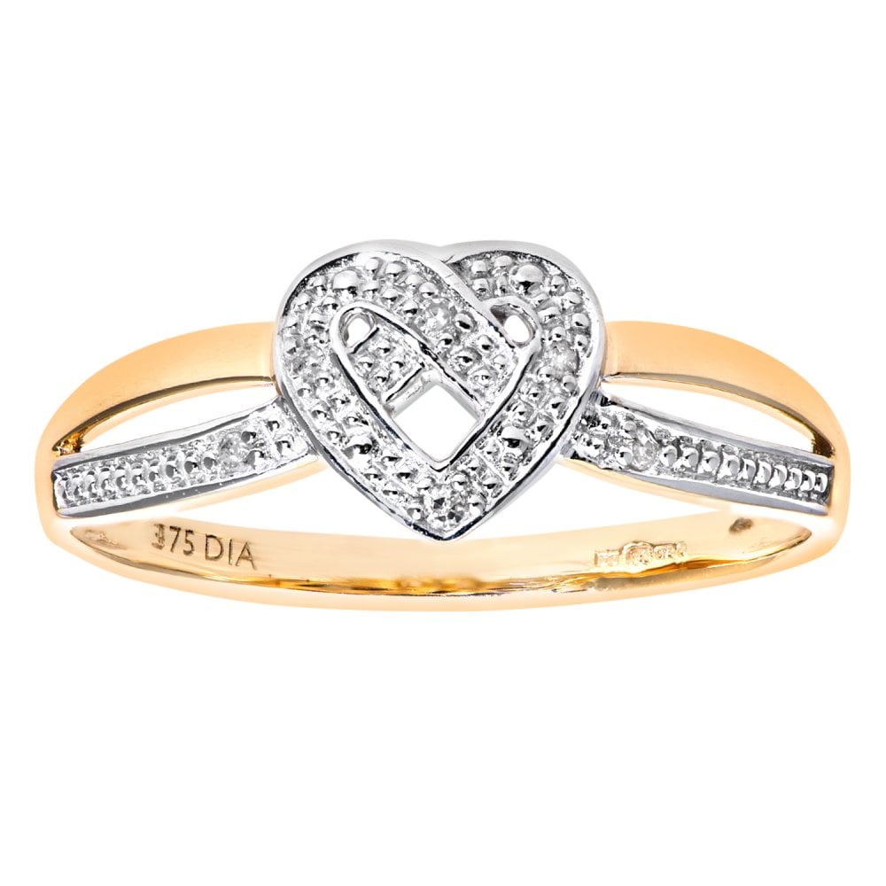 SPARKLD 9ct Yellow Gold Diamond Heart Ring