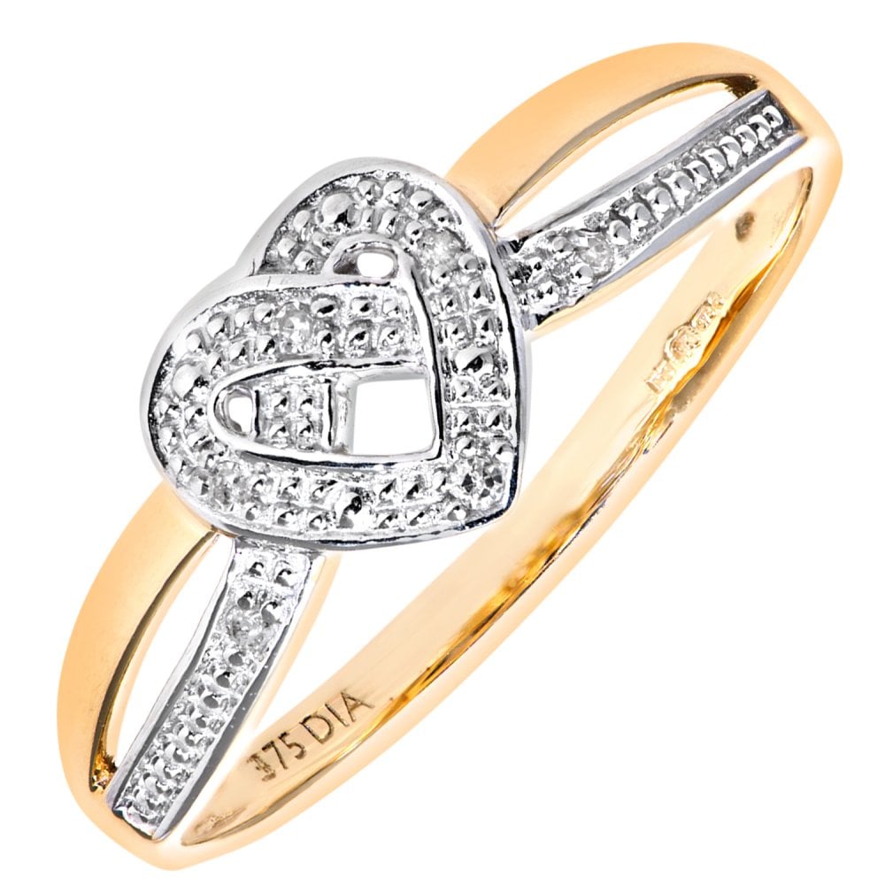 SPARKLD 9ct Yellow Gold Diamond Heart Ring