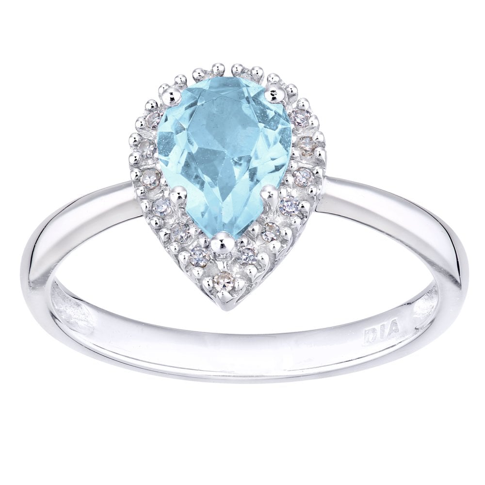 SPARKLD 9ct White Gold Women Round Blue Topaz Engagement Ring