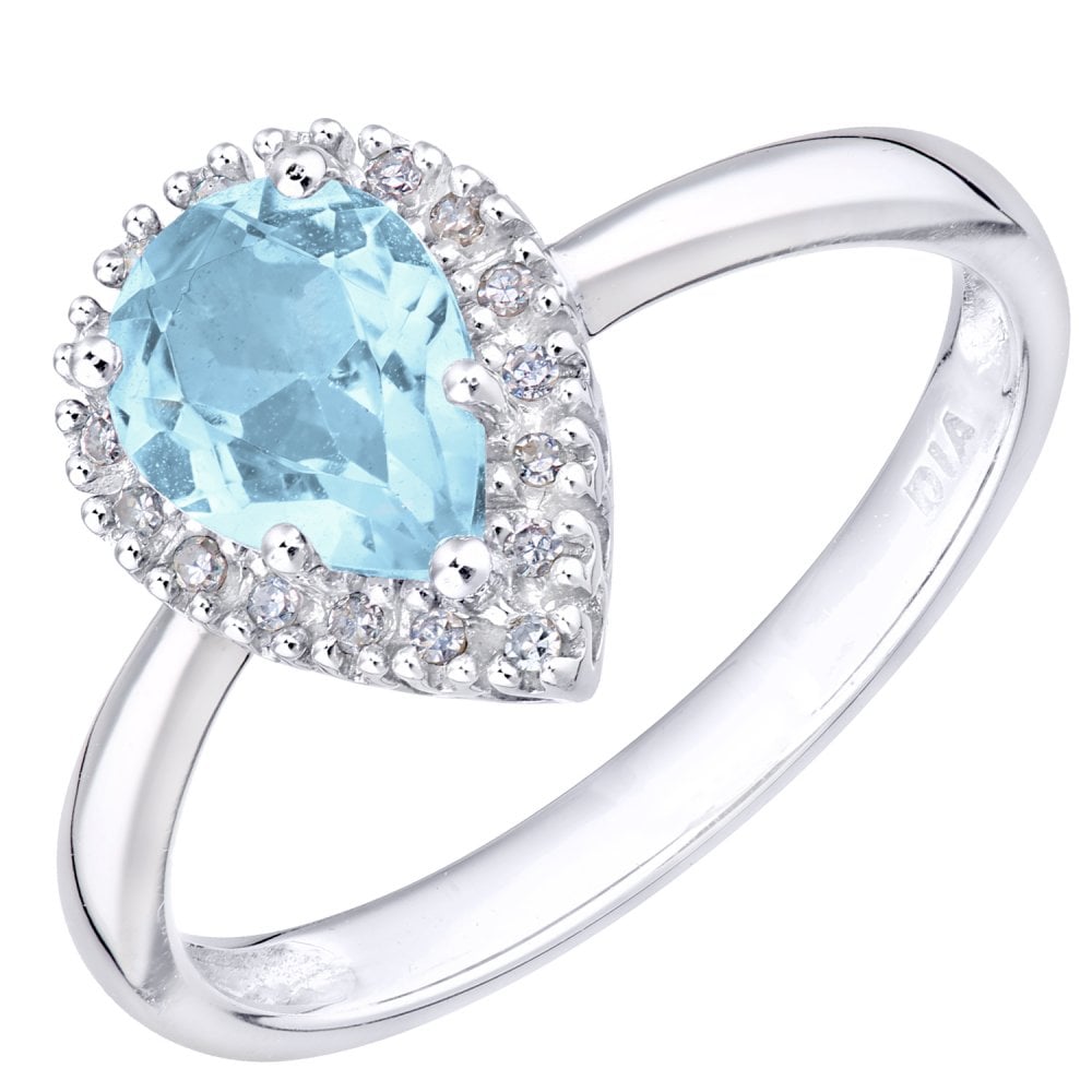 SPARKLD 9ct White Gold Women Round Blue Topaz Engagement Ring