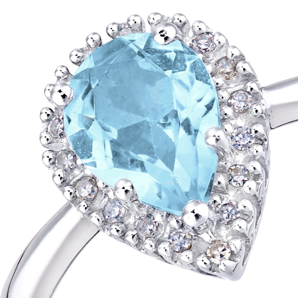 SPARKLD 9ct White Gold Women Round Blue Topaz Engagement Ring