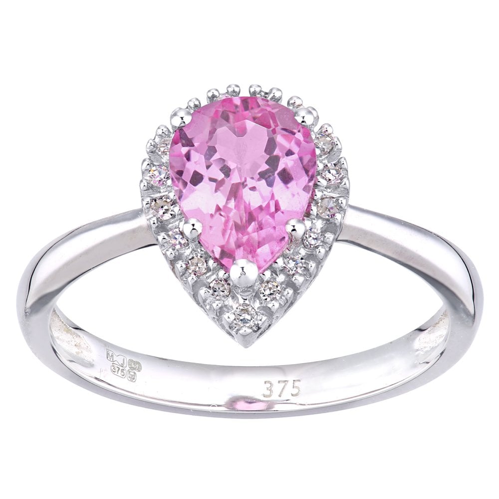 SPARKLD 9ct White Gold Women Round Sapphire Engagement Ring