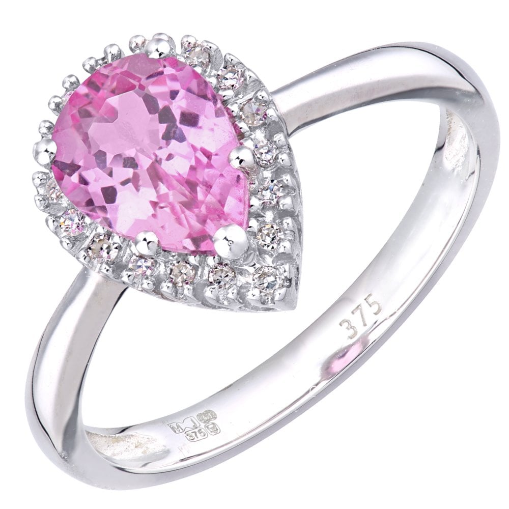 SPARKLD 9ct White Gold Women Round Sapphire Engagement Ring