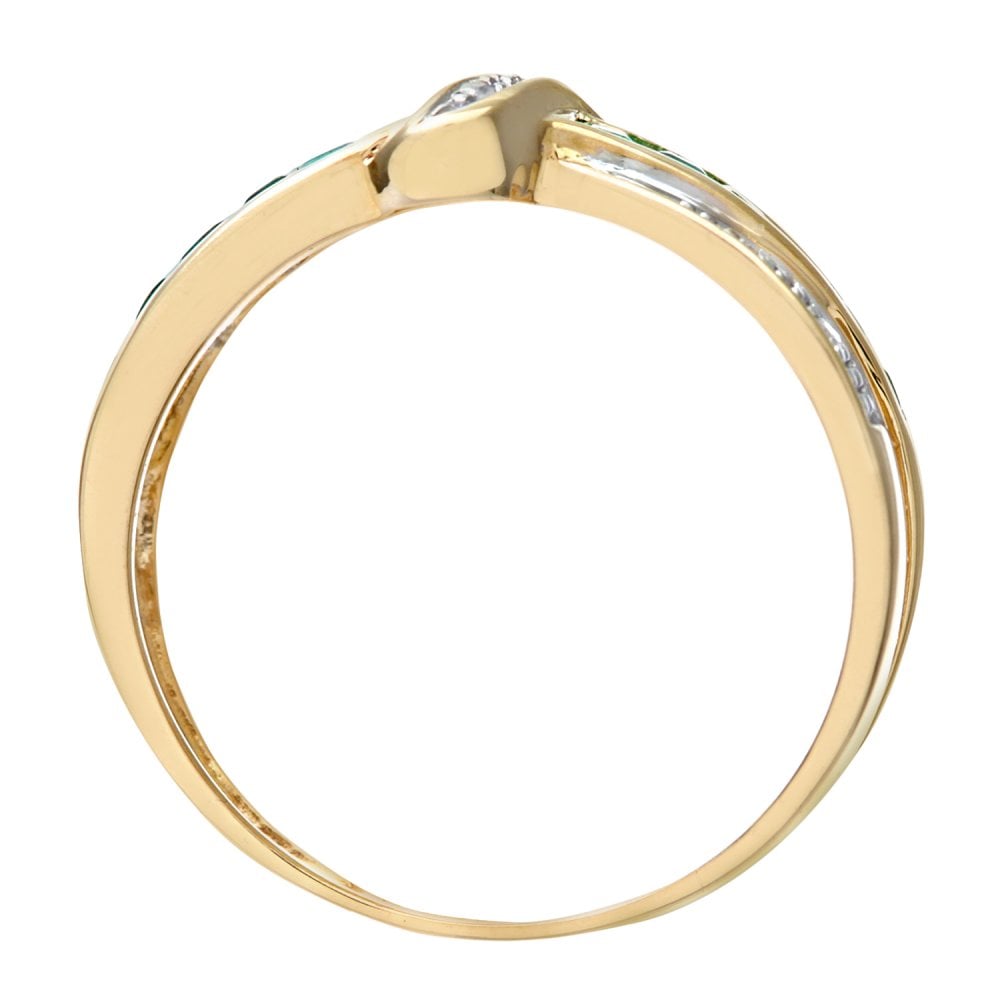 SPARKLD 9ct Yellow Gold Emerald And Diamond Bow Ring