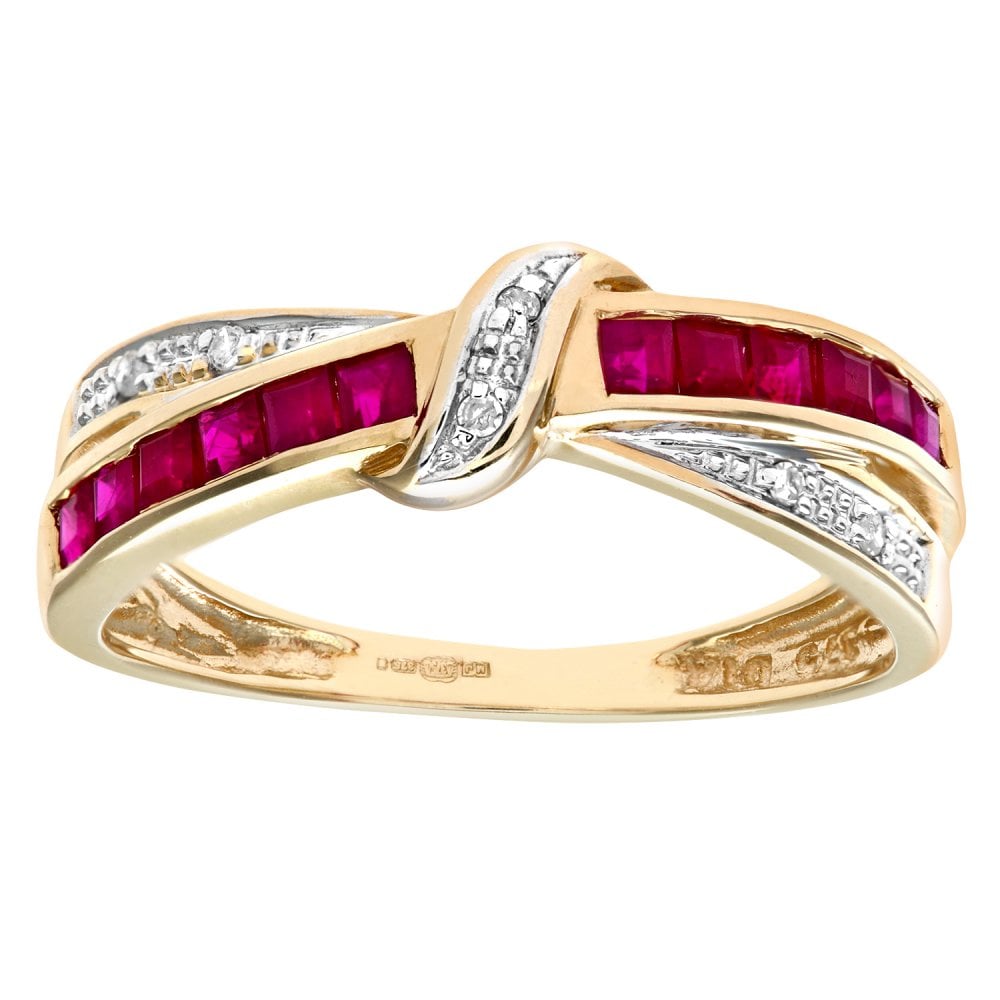 SPARKLD 9ct Yellow Gold Ruby And Diamond Bow Ring