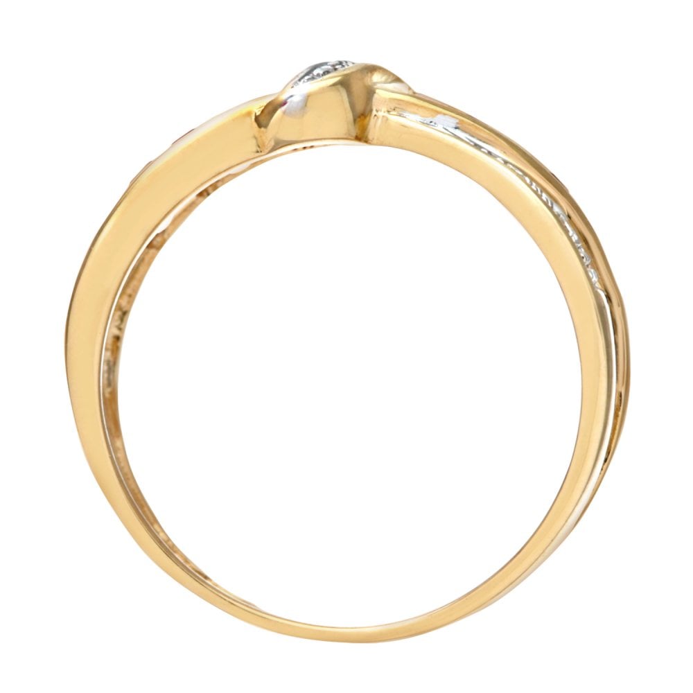 SPARKLD 9ct Yellow Gold Ruby And Diamond Bow Ring