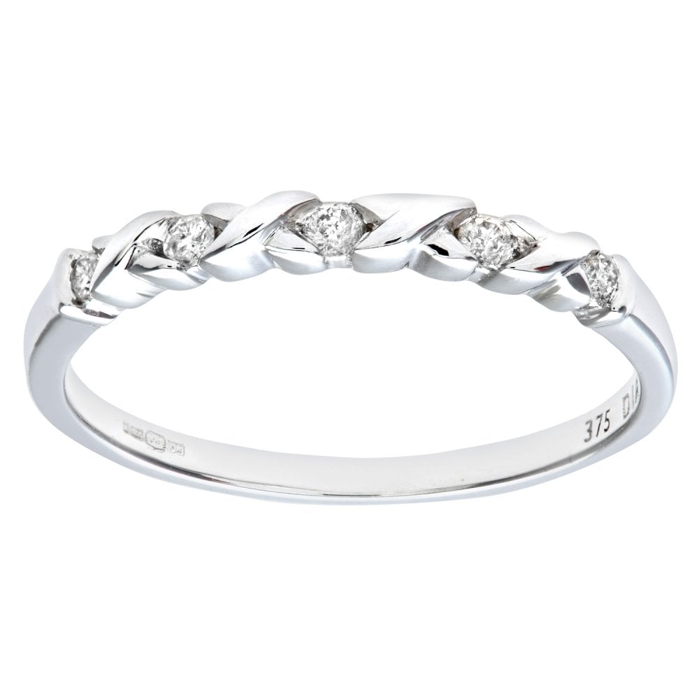 SPARKLD 9ct White Gold 0.10ct Diamond Kiss Eternity Ring
