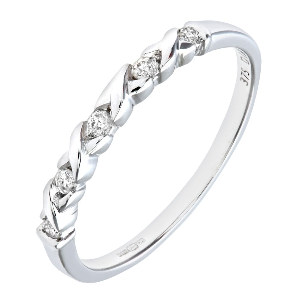 SPARKLD 9ct White Gold 0.10ct Diamond Kiss Eternity Ring