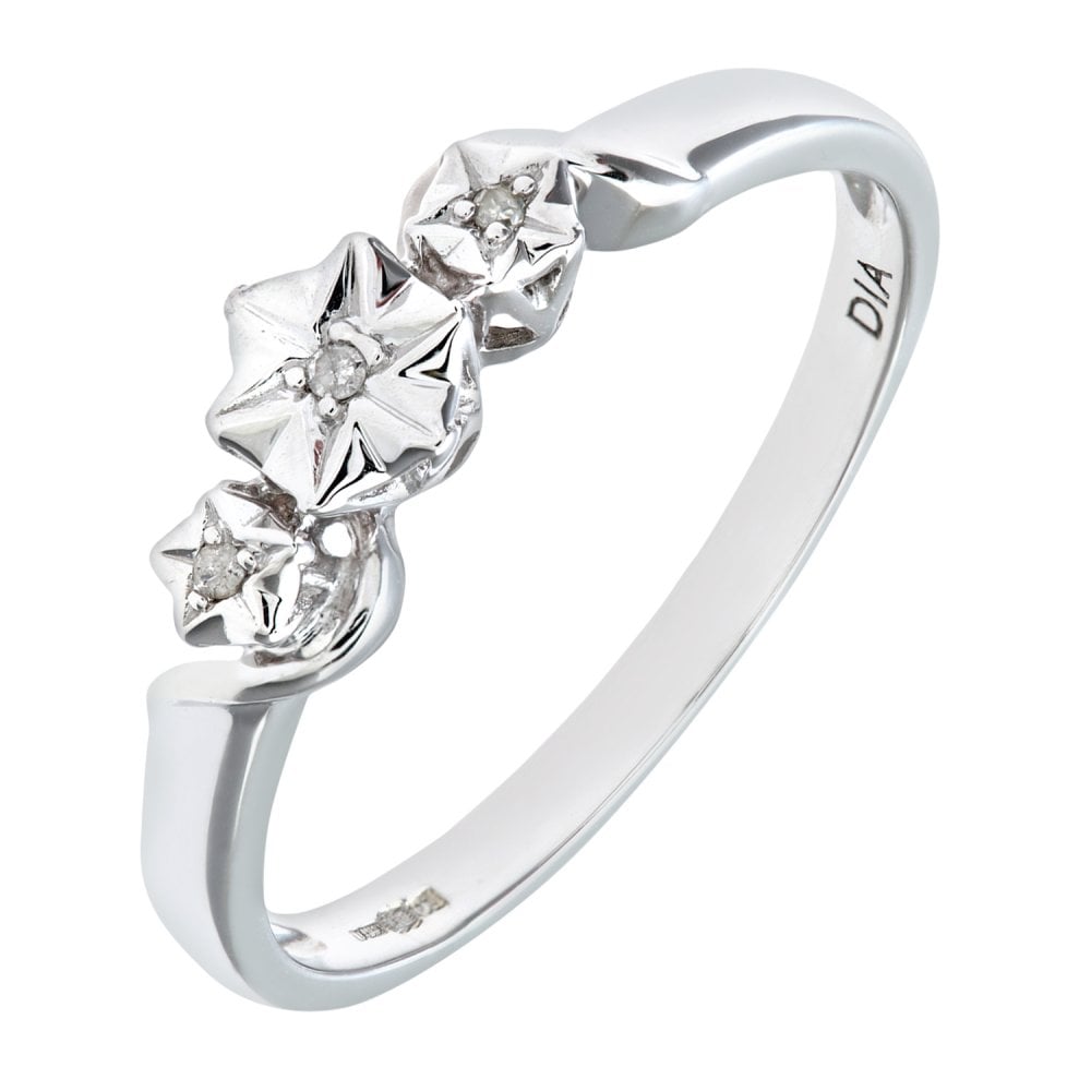 SPARKLD Ladies 9ct White Gold Diamond Accent Ring