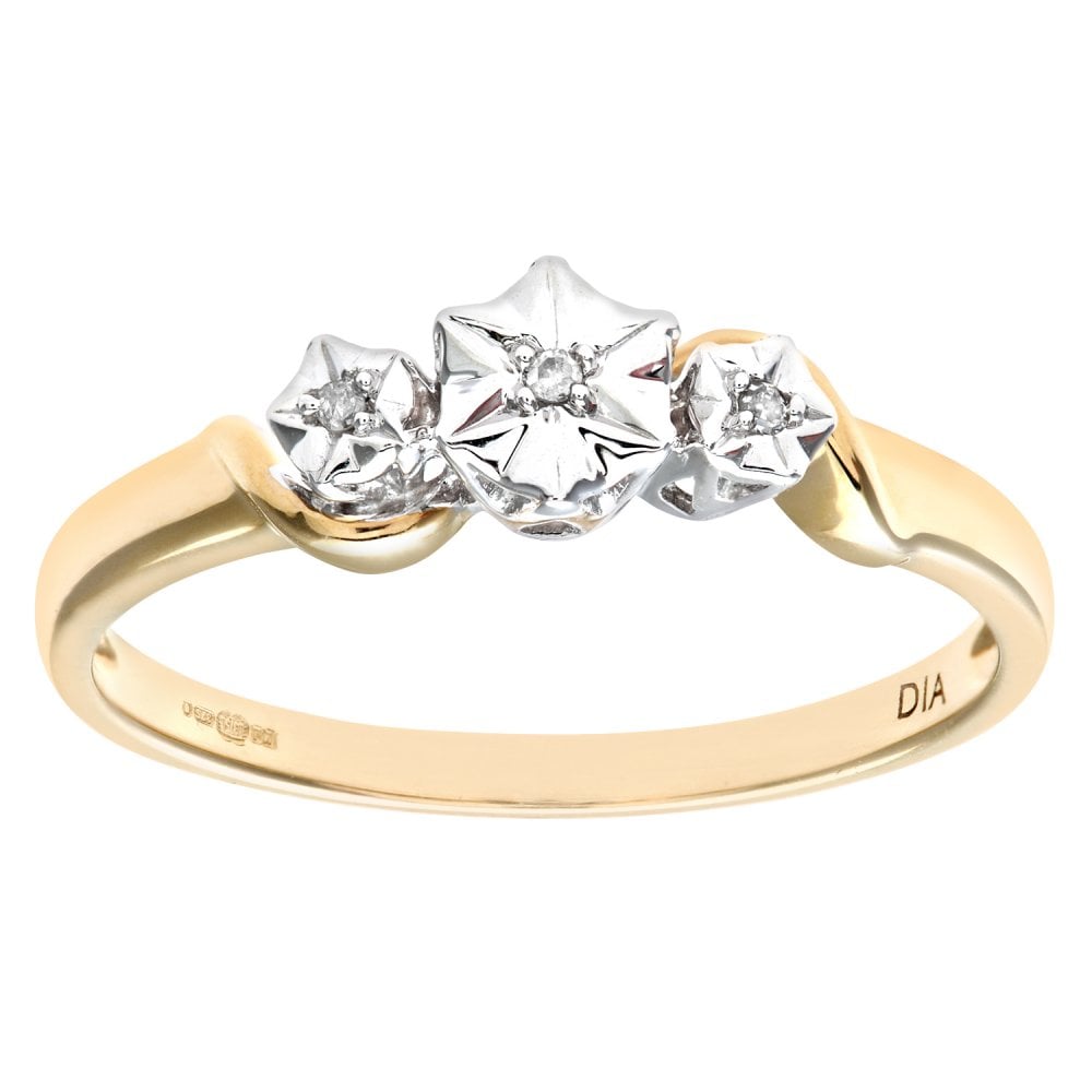 SPARKLD Ladies 9ct Yellow Gold Diamond Accent Ring