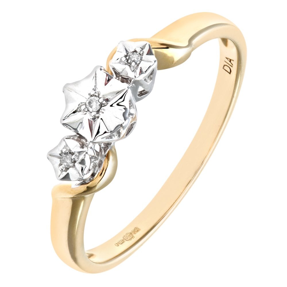 SPARKLD Ladies 9ct Yellow Gold Diamond Accent Ring