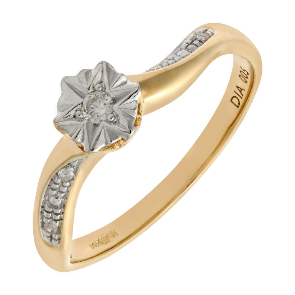 SPARKLD 9ct Yellow Gold Ladies Diamond Ring