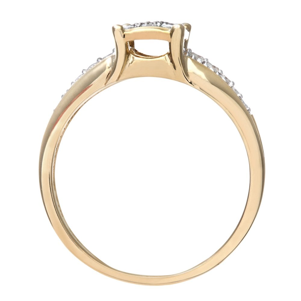 SPARKLD Diamond Set Shoulders and 9 ct Yellow Gold Square Design Ring