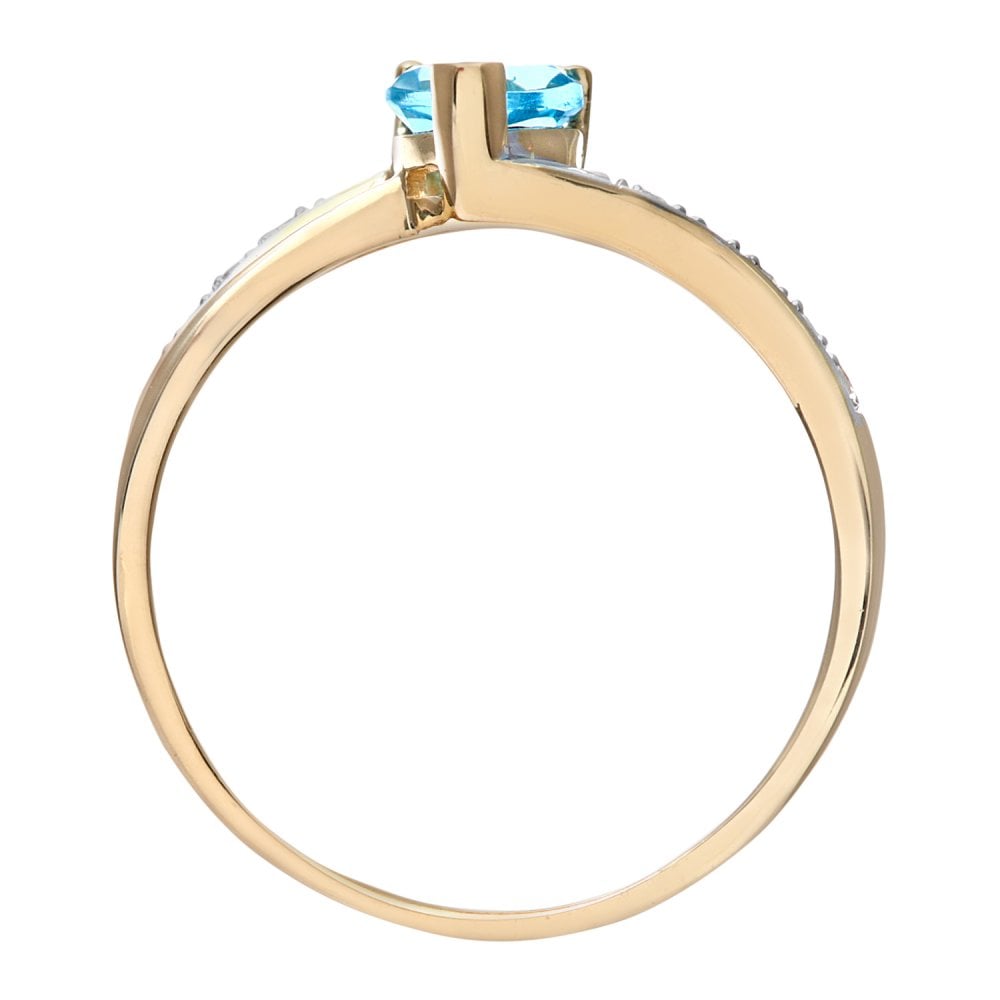 SPARKLD Ladies 9ct Yellow Gold Diamond and Heart Blue Topaz Ring