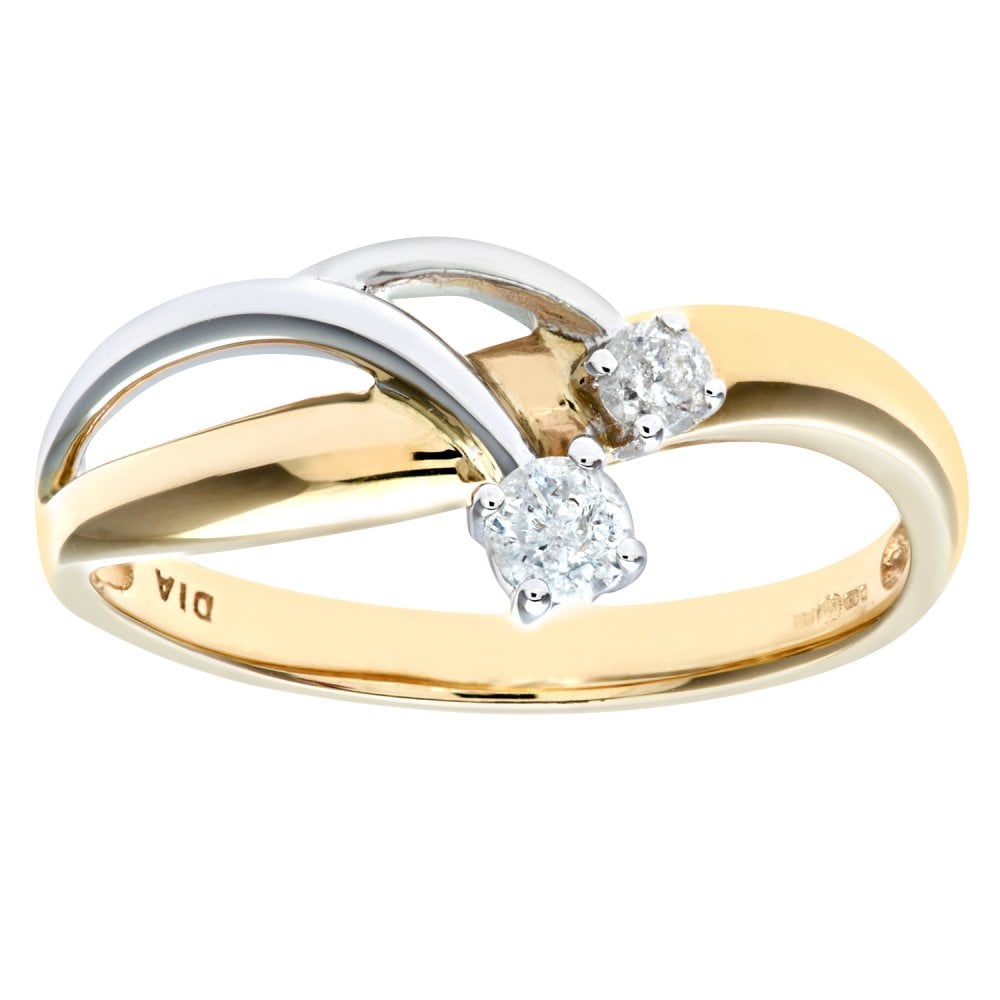 SPARKLD 9ct Yellow and White Gold Ladies Diamond Ring