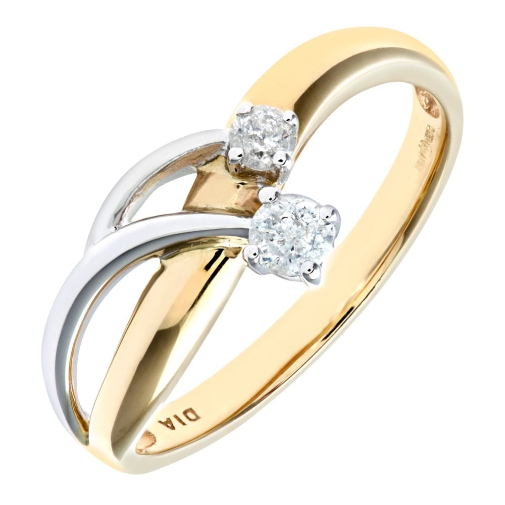 SPARKLD 9ct Yellow and White Gold Ladies Diamond Ring
