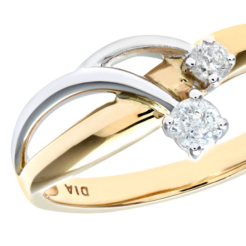 SPARKLD 9ct Yellow and White Gold Ladies Diamond Ring