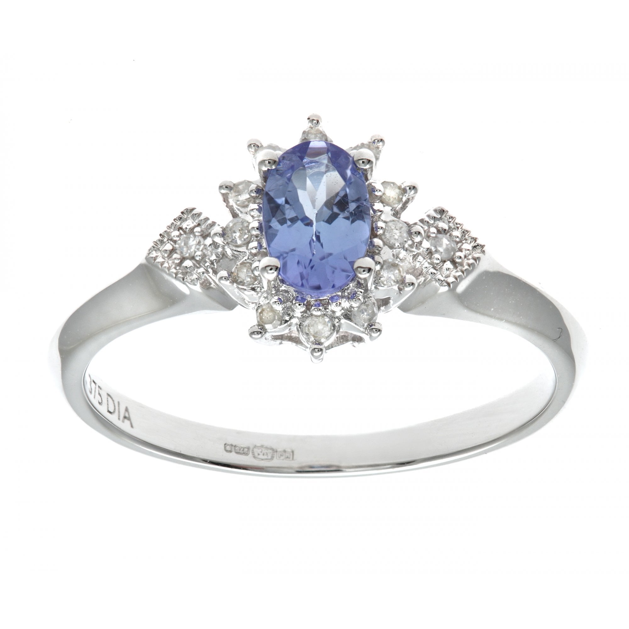 SPARKLD 9ct White Gold Oval Tanzanite Ring, Diamond Shoulders