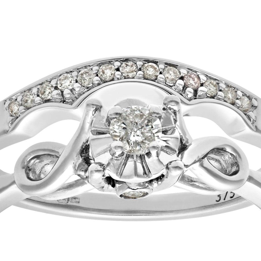 SPARKLD 9ct White Gold 0.15ct Diamond Bridal Set Bow Ring