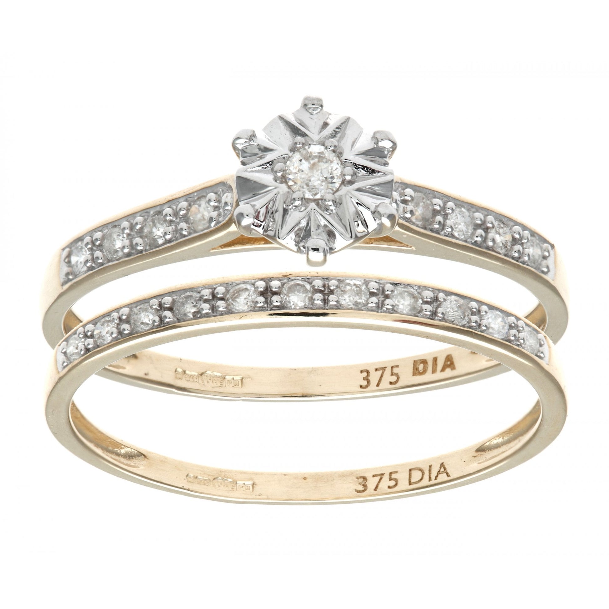 SPARKLD 9ct Yellow Gold 0.15ct Diamond Bridal Set Ring