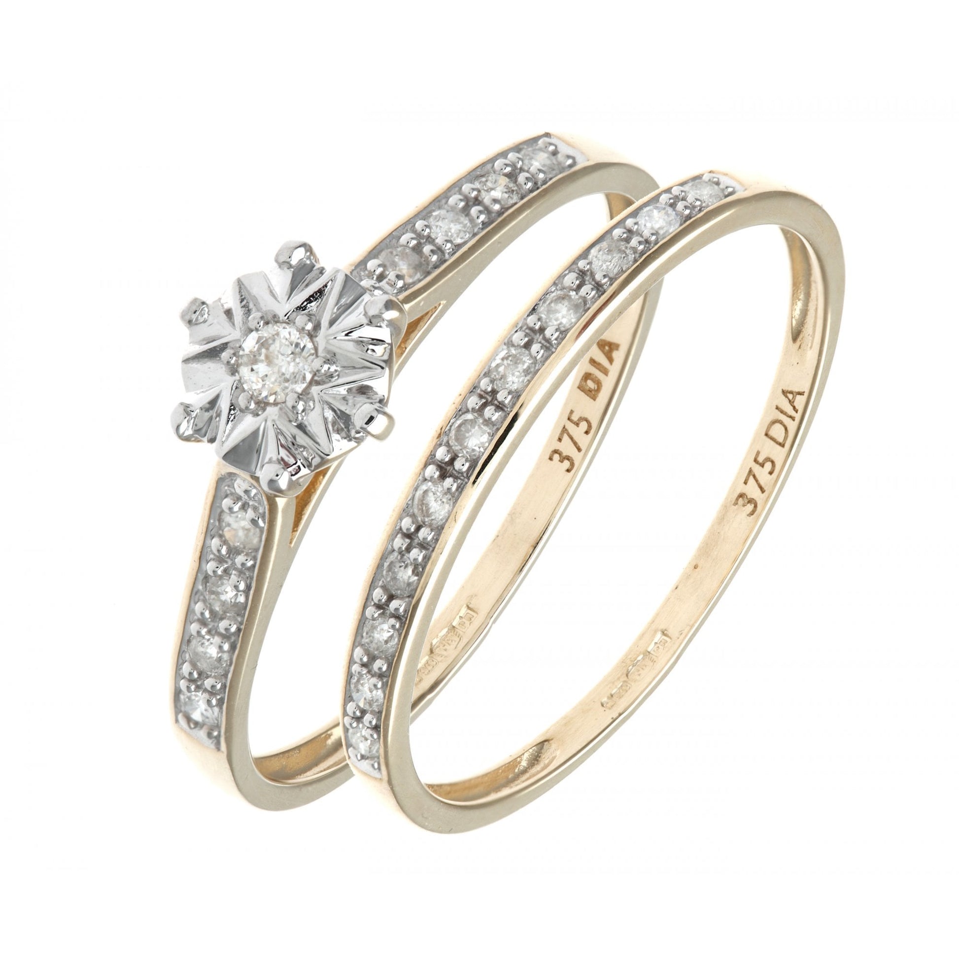 SPARKLD 9ct Yellow Gold 0.15ct Diamond Bridal Set Ring
