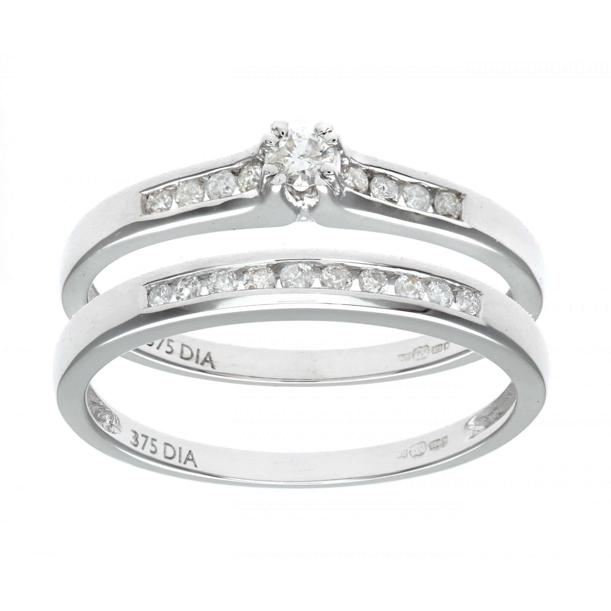 SPARKLD 9ct White Gold Channel Set 0.25ct Princess Cut Diamond Bridal Set Ring