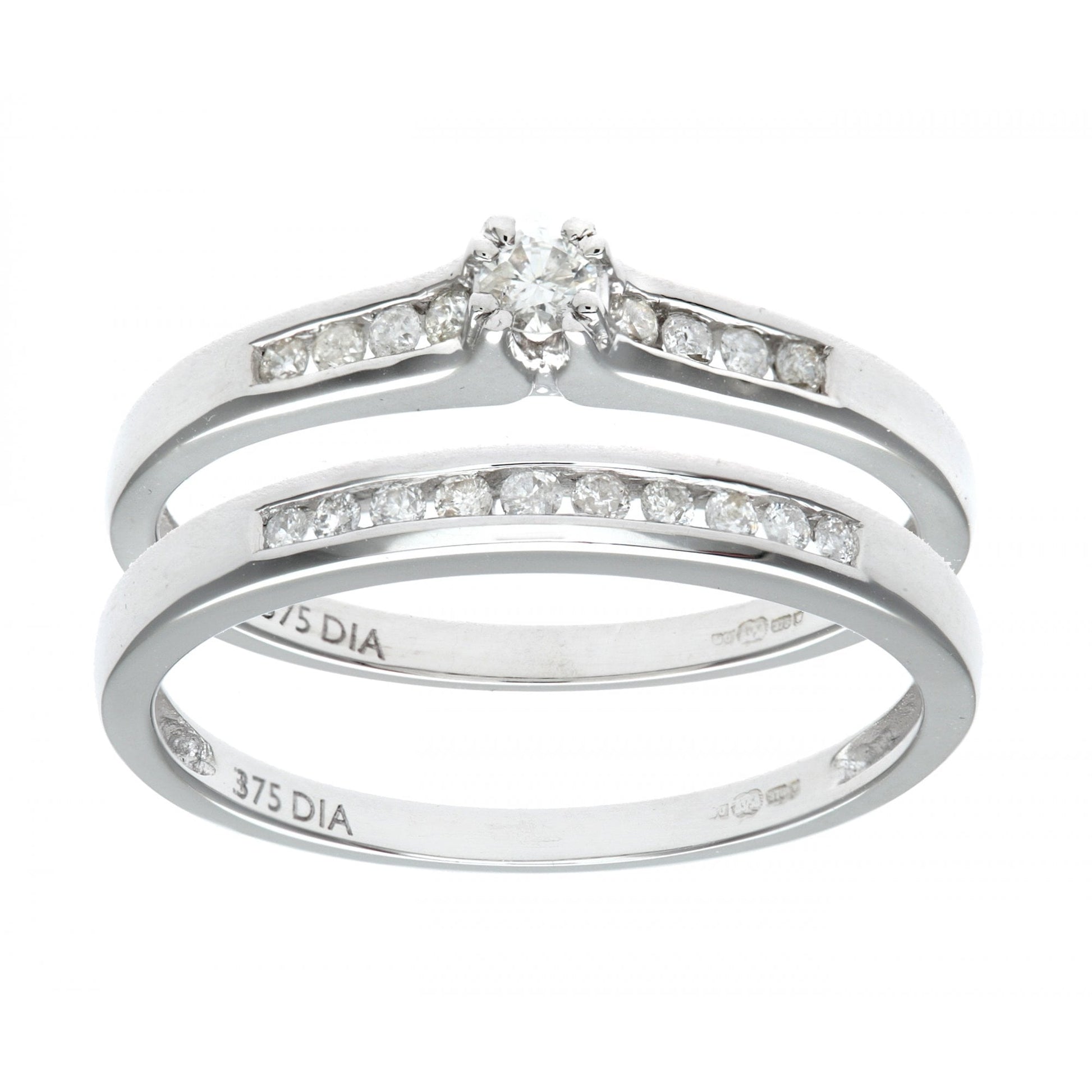 SPARKLD 9ct White Gold Channel Set 0.25ct Princess Cut Diamond Bridal Set Ring