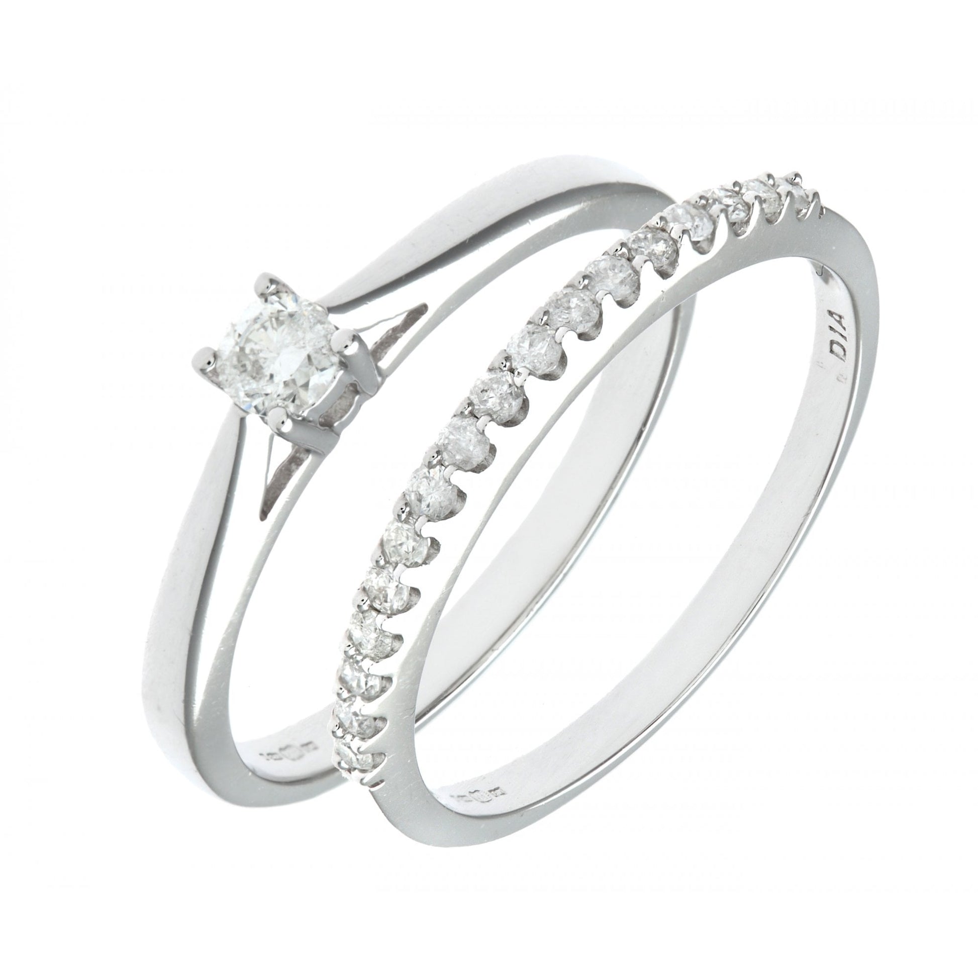 SPARKLD 9ct White Gold four claw round brilliant cut diamond bridal set  33Pts