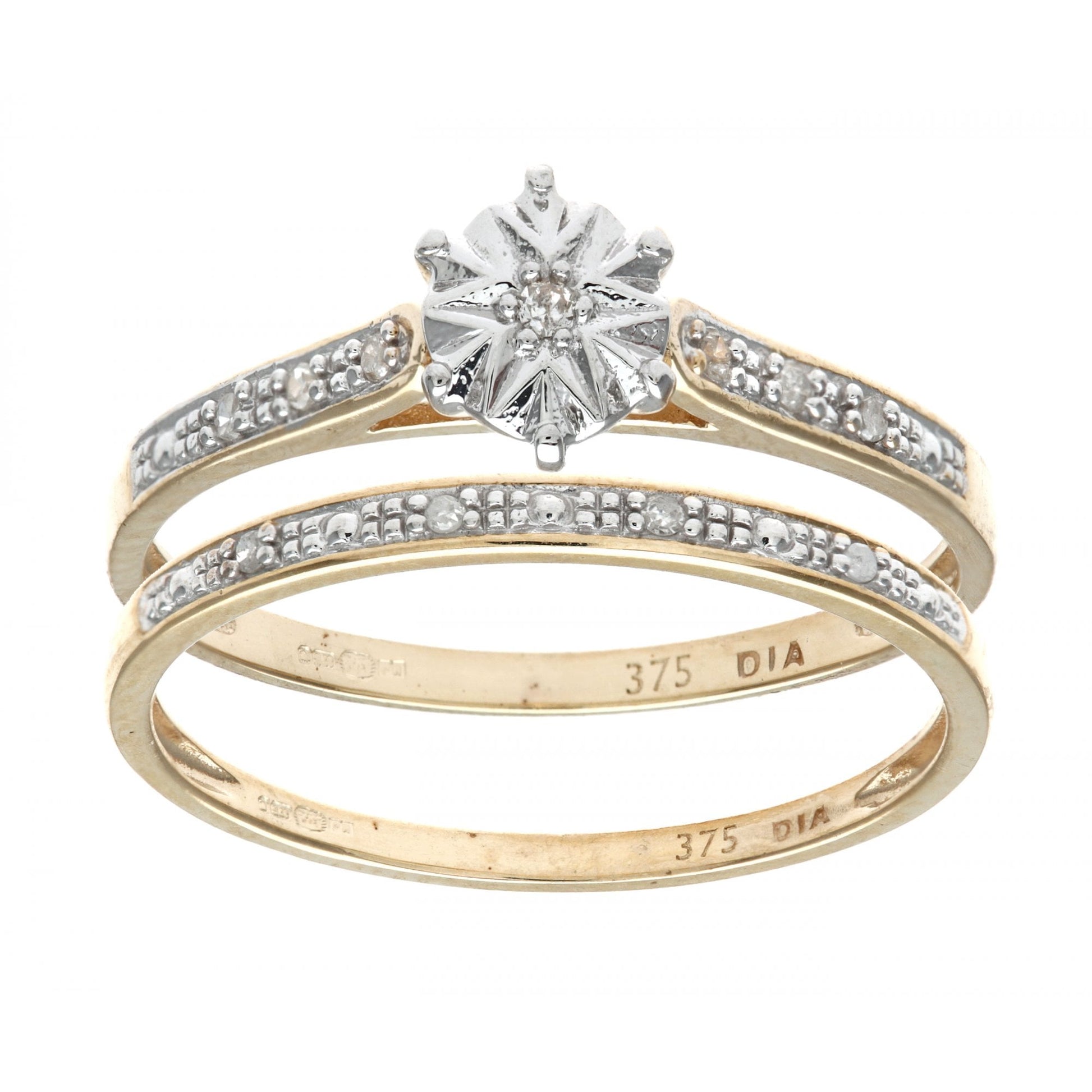 SPARKLD 9ct Yellow Gold 0.05ct Diamond Bridal Set Ring