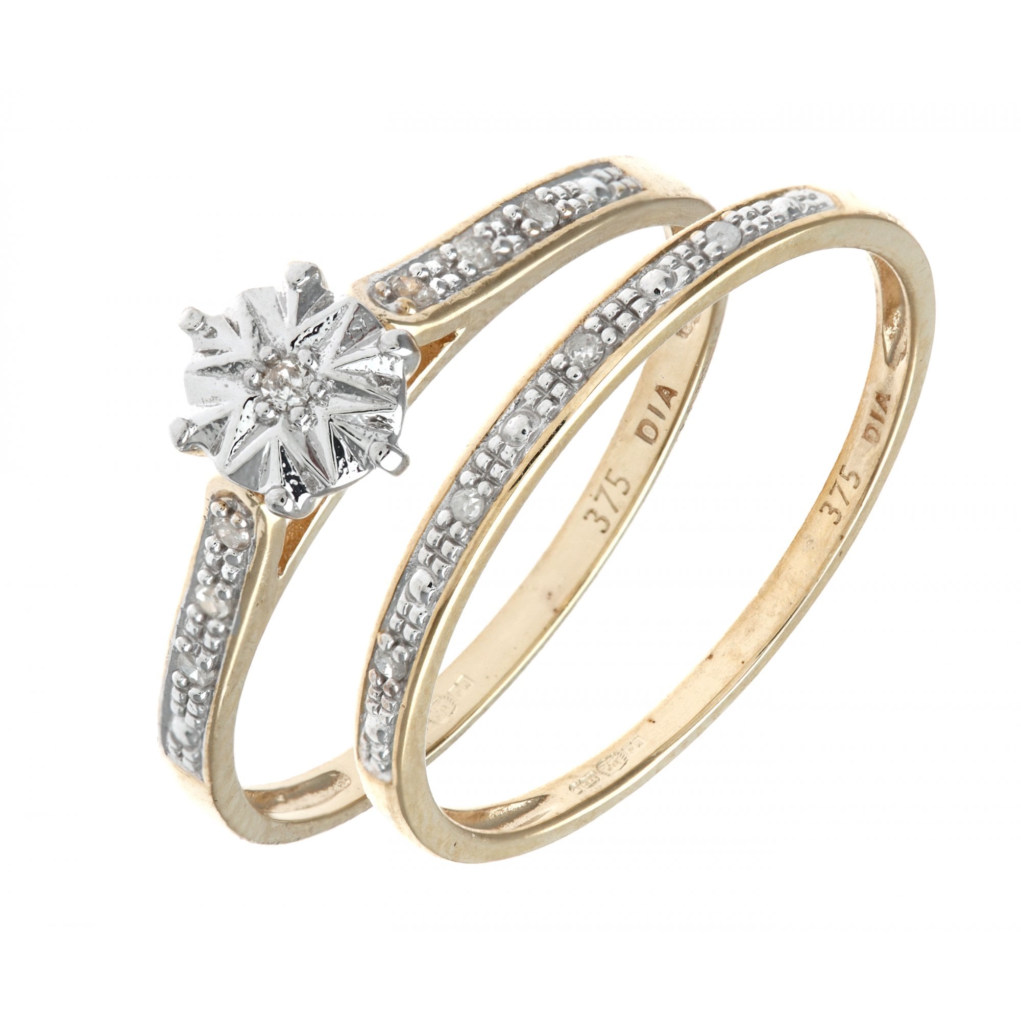 SPARKLD 9ct Yellow Gold 0.05ct Diamond Bridal Set Ring