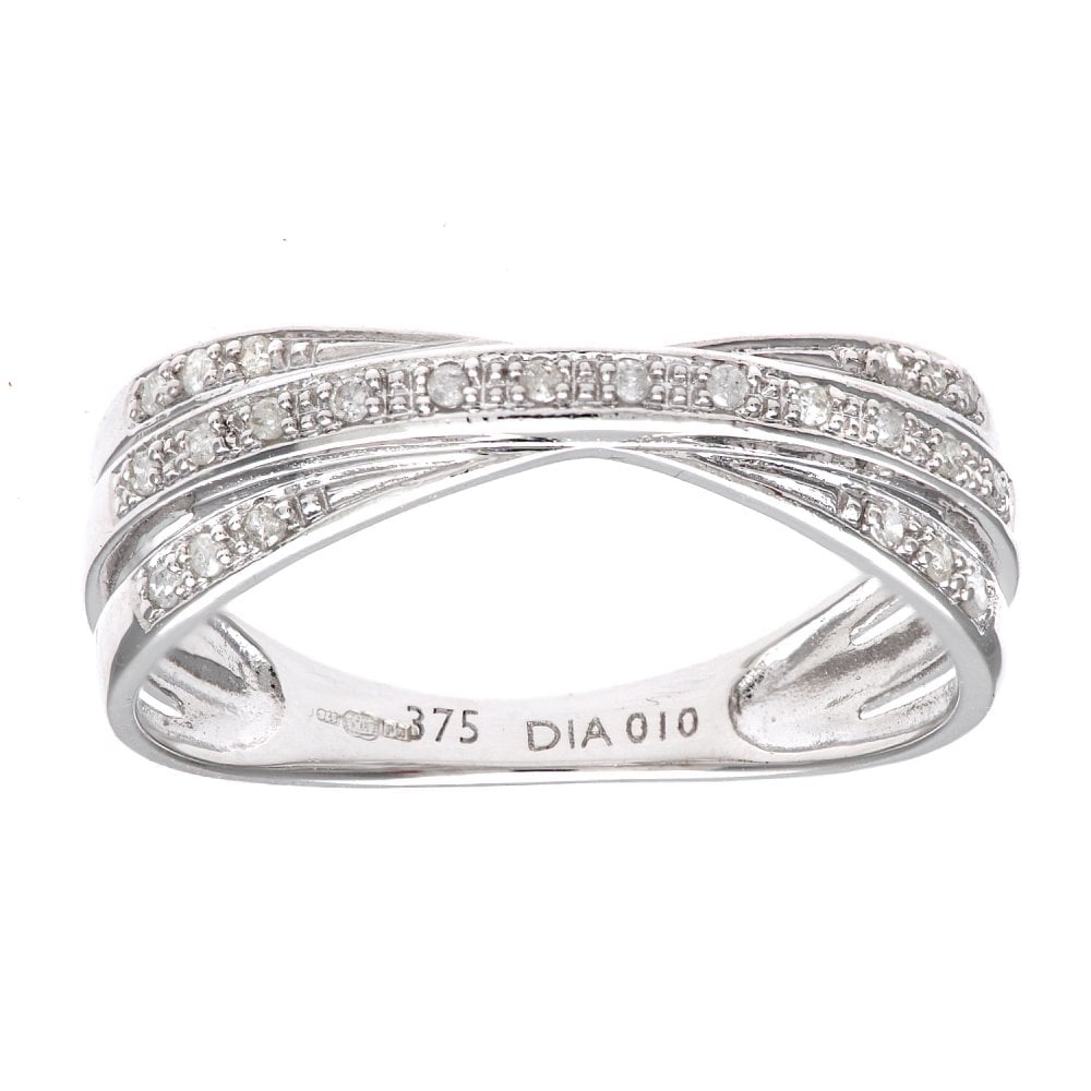SPARKLD 9ct White Gold Diamond Ring In Crossover Design