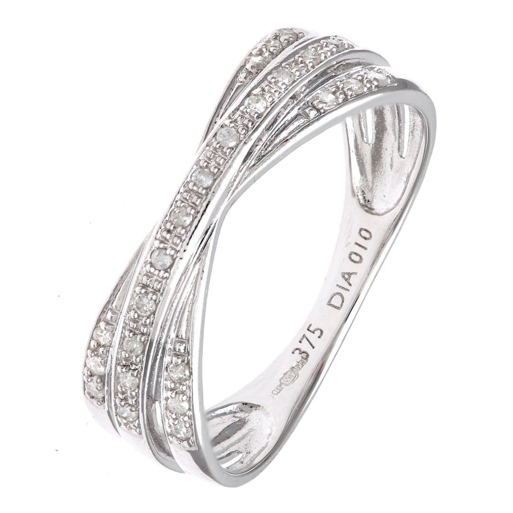 SPARKLD 9ct White Gold Diamond Ring In Crossover Design