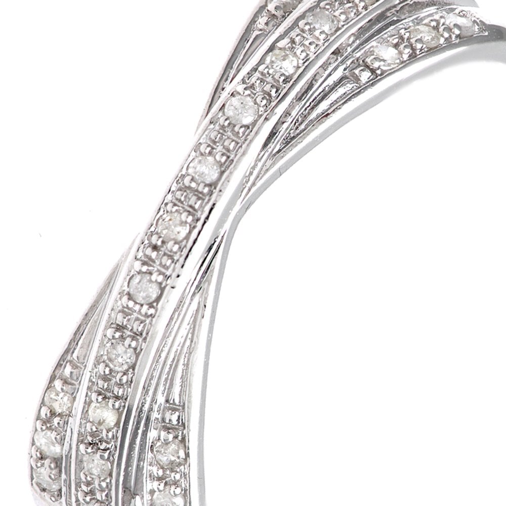 SPARKLD 9ct White Gold Diamond Ring In Crossover Design