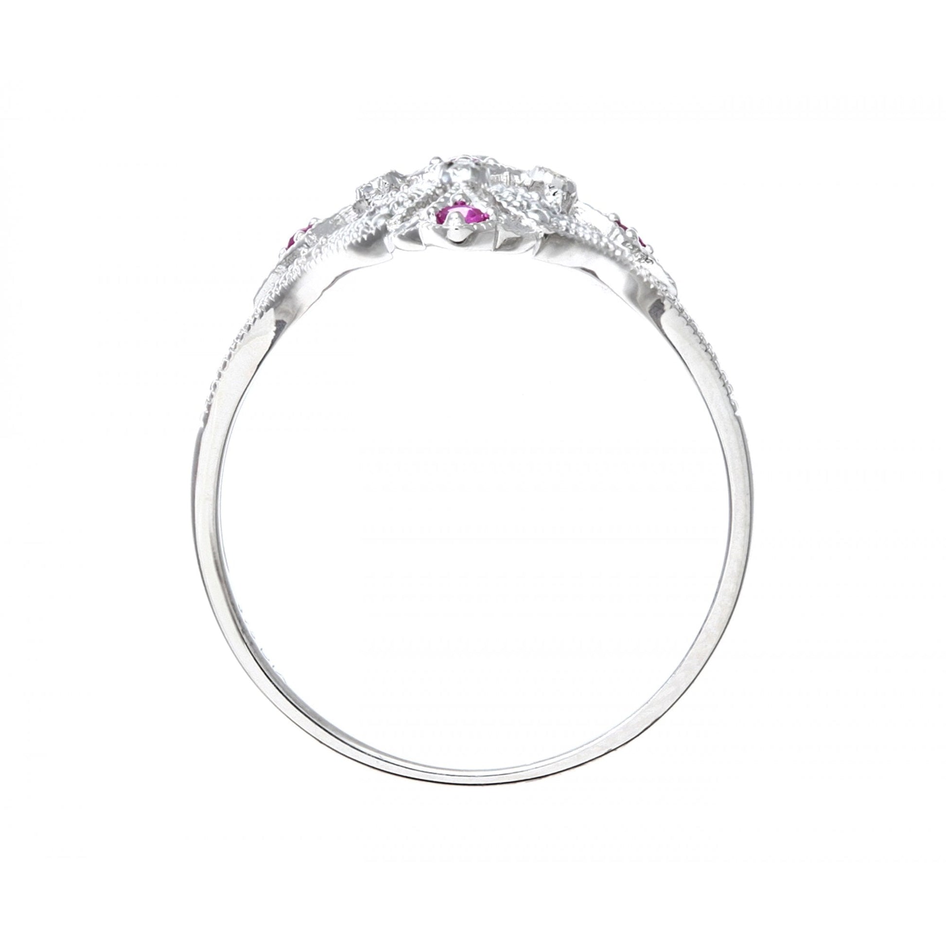SPARKLD 9ct White Gold Ruby And Diamond Filigree Ring