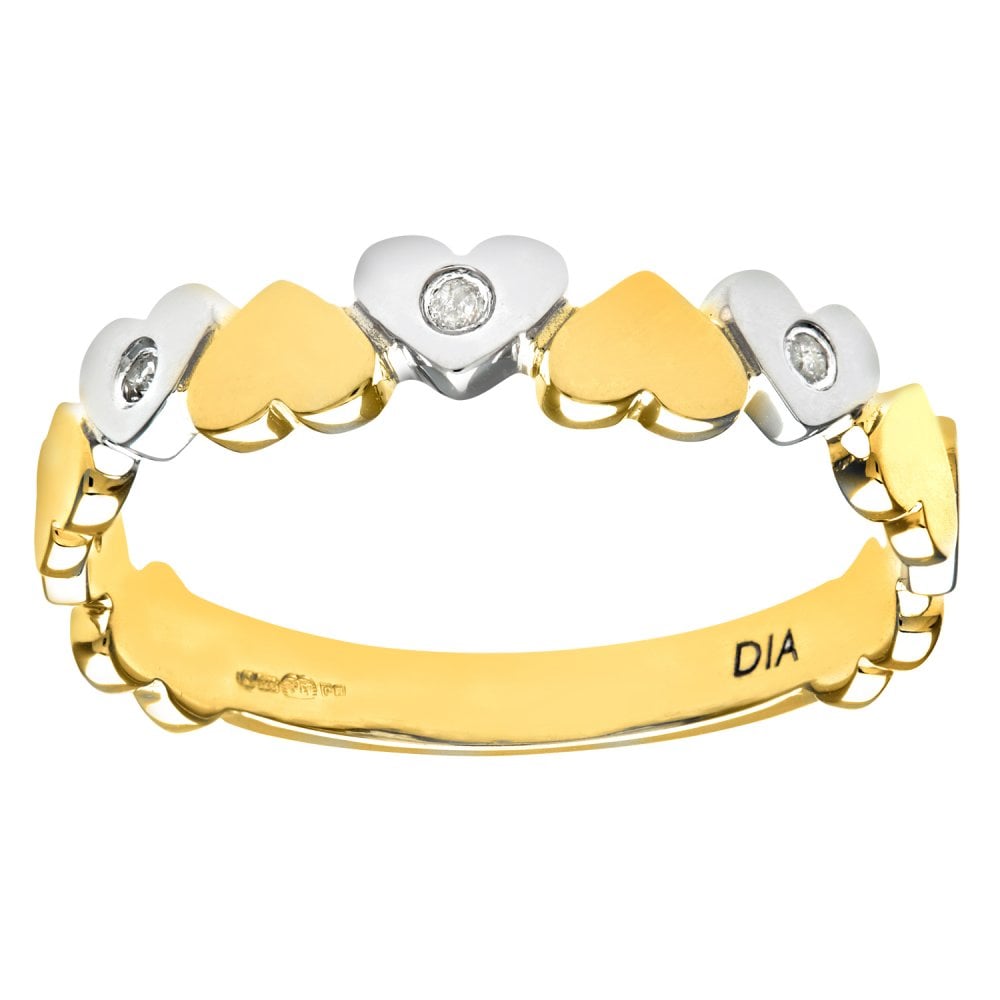 SPARKLD Ladies SPARKLD 9ct Yellow and White Gold Diamond Hearts Ring