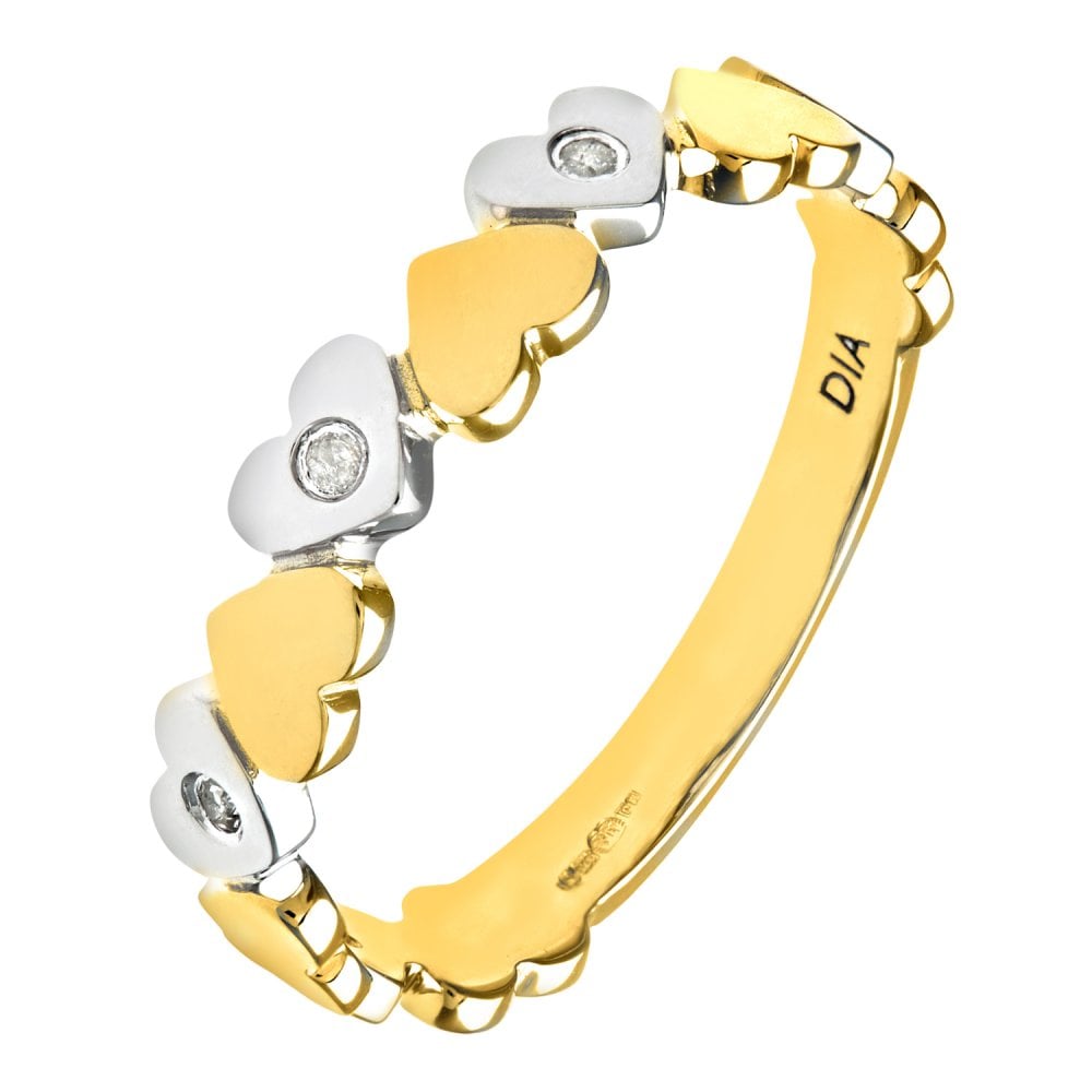 SPARKLD Ladies SPARKLD 9ct Yellow and White Gold Diamond Hearts Ring