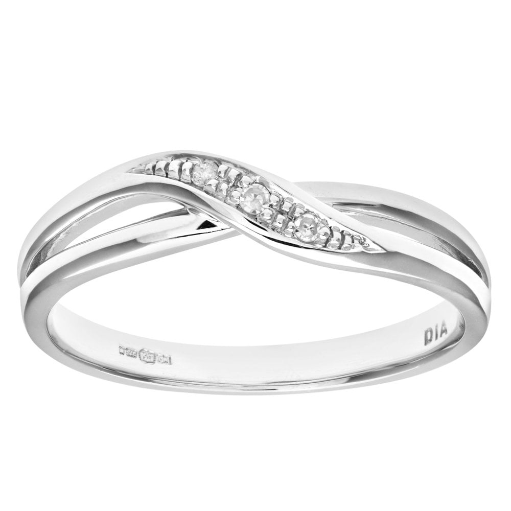 SPARKLD Ladies SPARKLD 9ct White Gold Diamond Crossover Ring