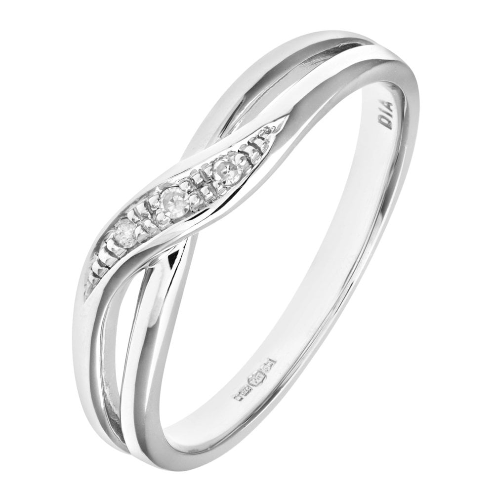 SPARKLD Ladies SPARKLD 9ct White Gold Diamond Crossover Ring