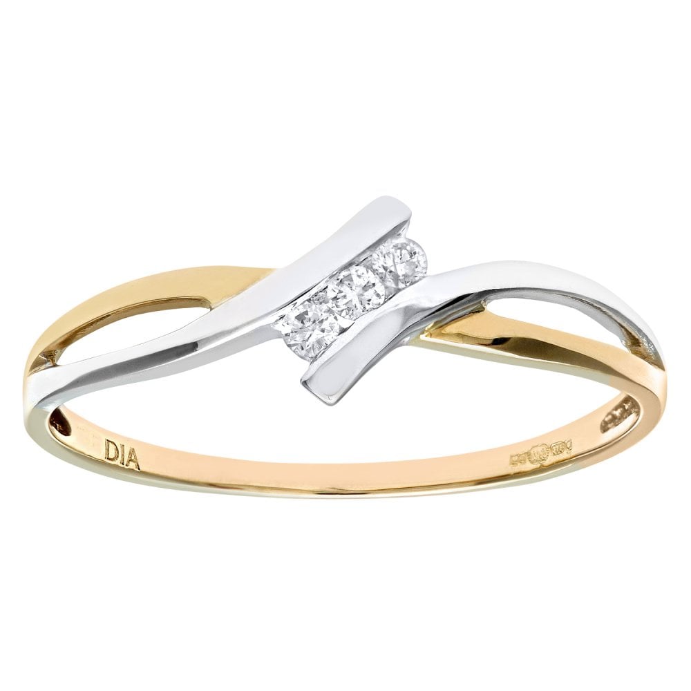 SPARKLD Ladies SPARKLD 9ct Yellow And White Gold Diamond Crossover Ring