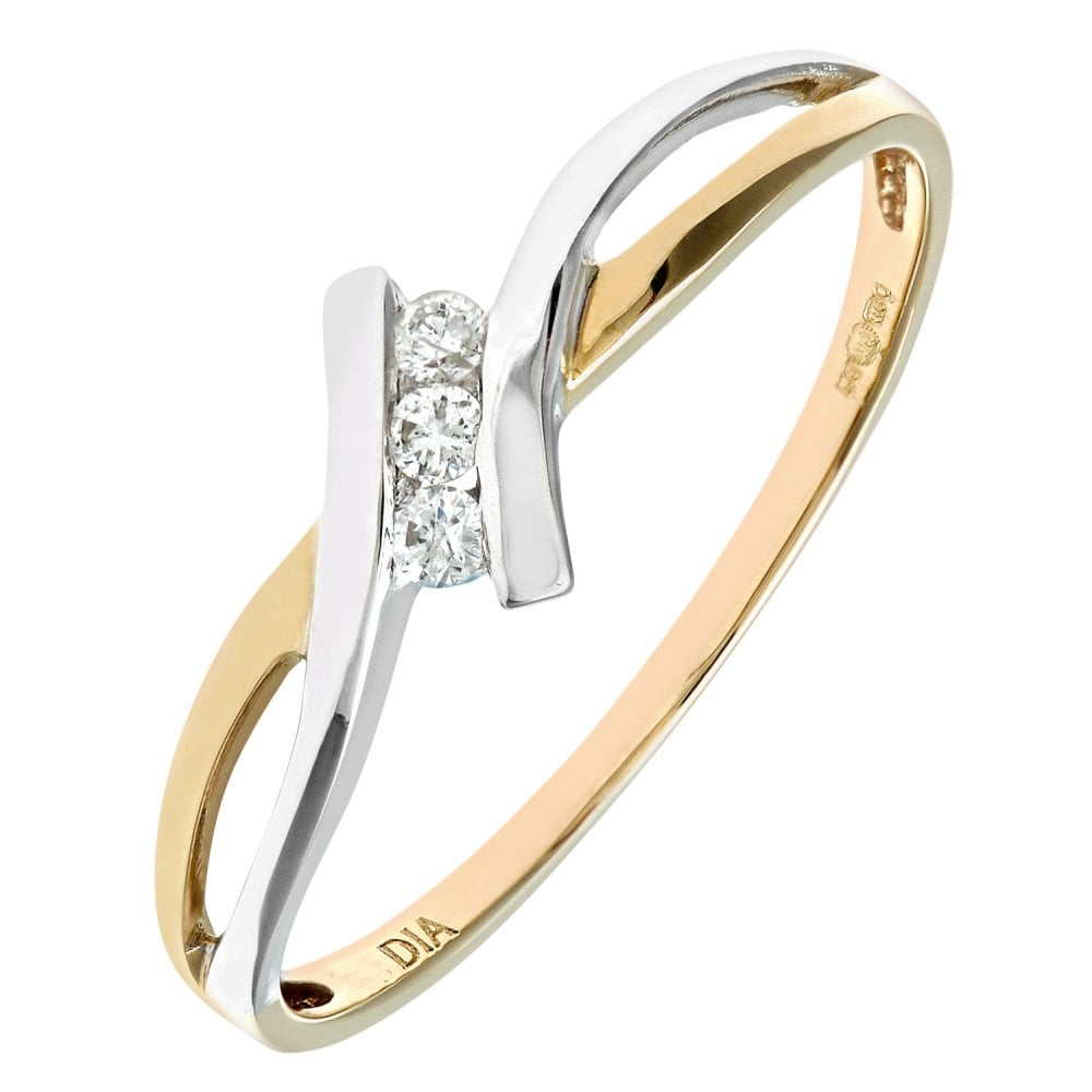 SPARKLD Ladies SPARKLD 9ct Yellow And White Gold Diamond Crossover Ring
