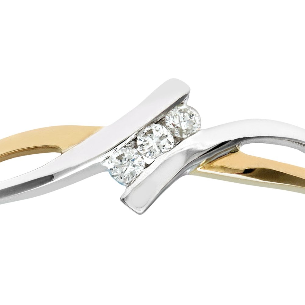 SPARKLD Ladies SPARKLD 9ct Yellow And White Gold Diamond Crossover Ring