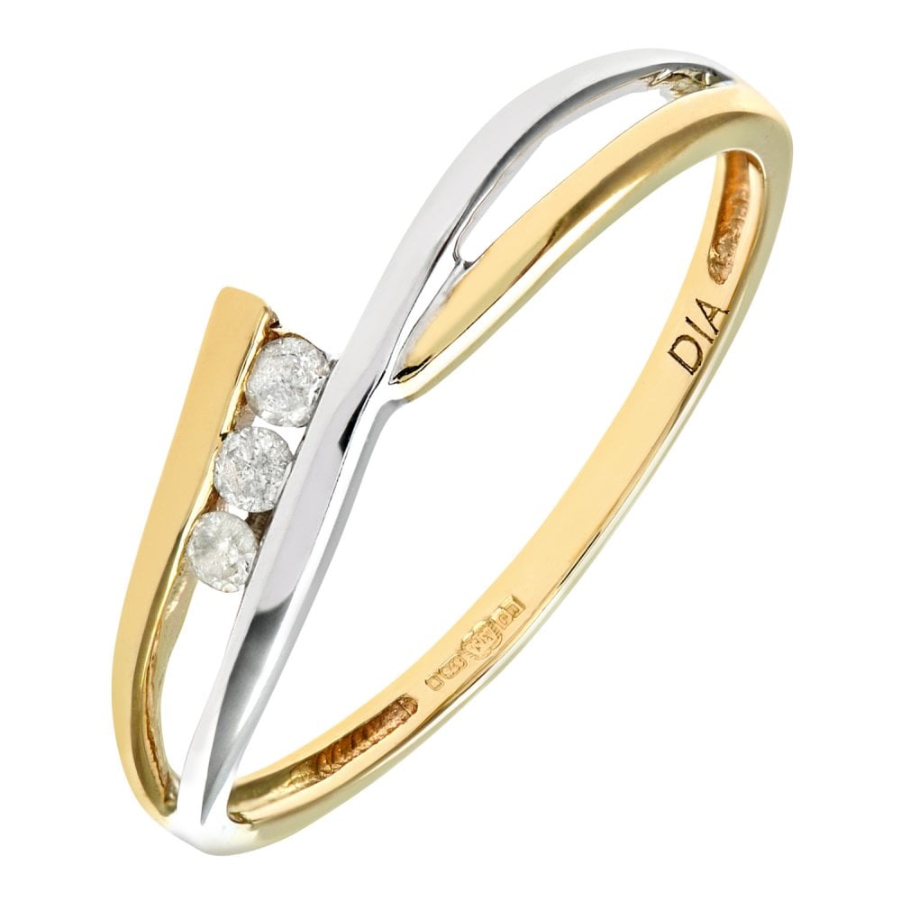 SPARKLD 9ct Yellow and White Gold Diamond Ring In Crossover Design